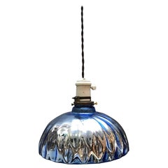 Industrial Quilted Blue Mercury Glass Pendant Light
