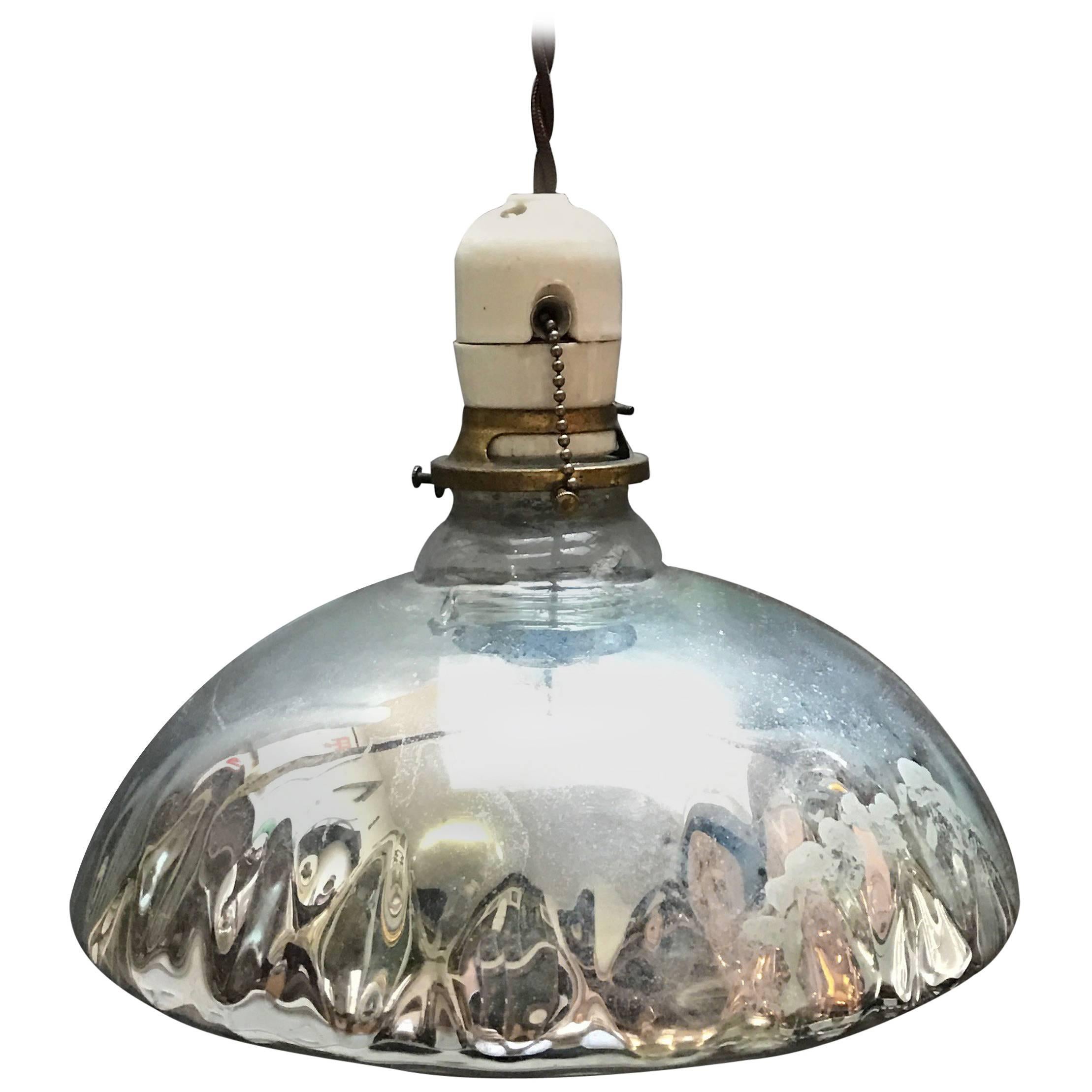 Industrial Quilted Silver Mercury Glass Pendant Light