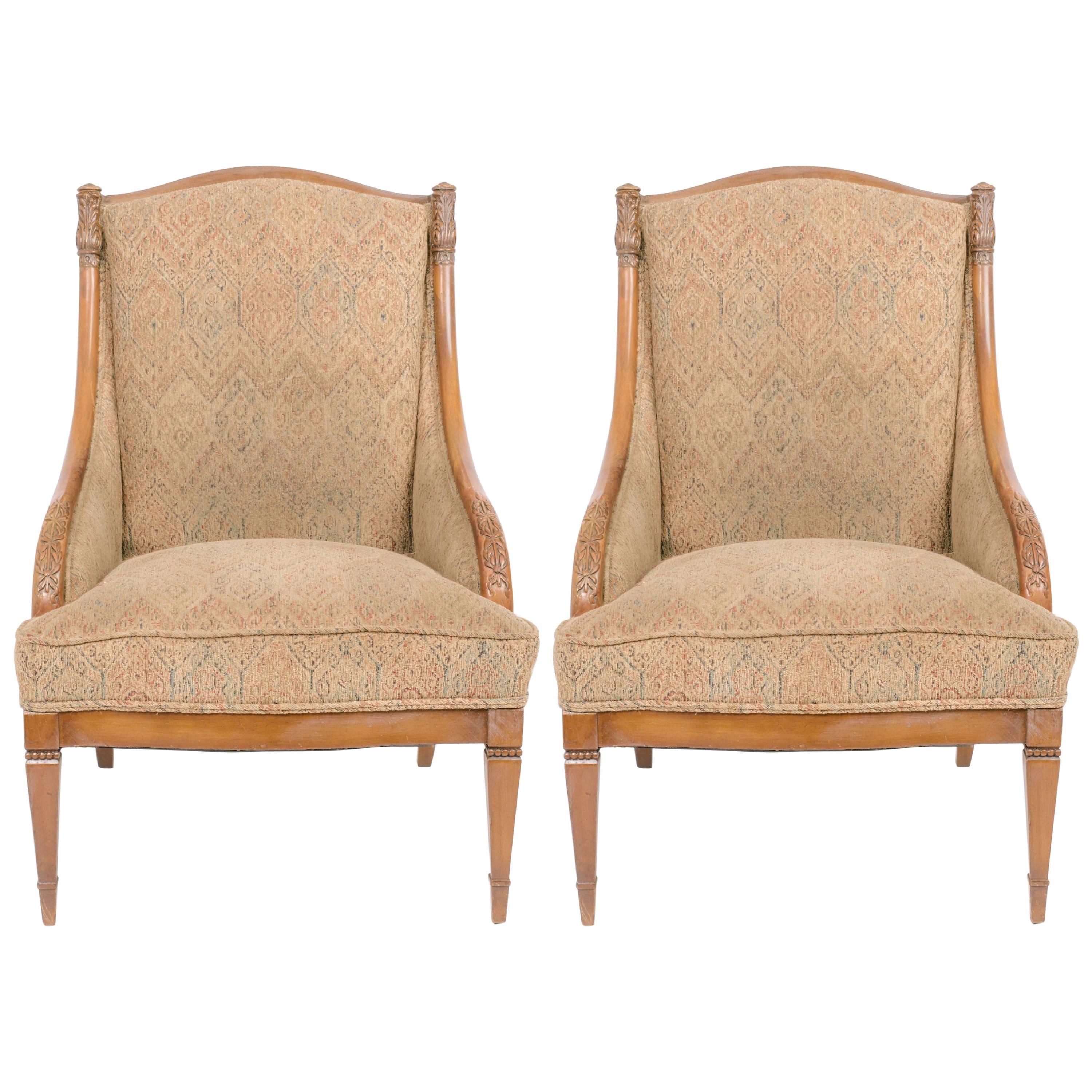 1940s Carved Wood Lounge Chairs For Sale