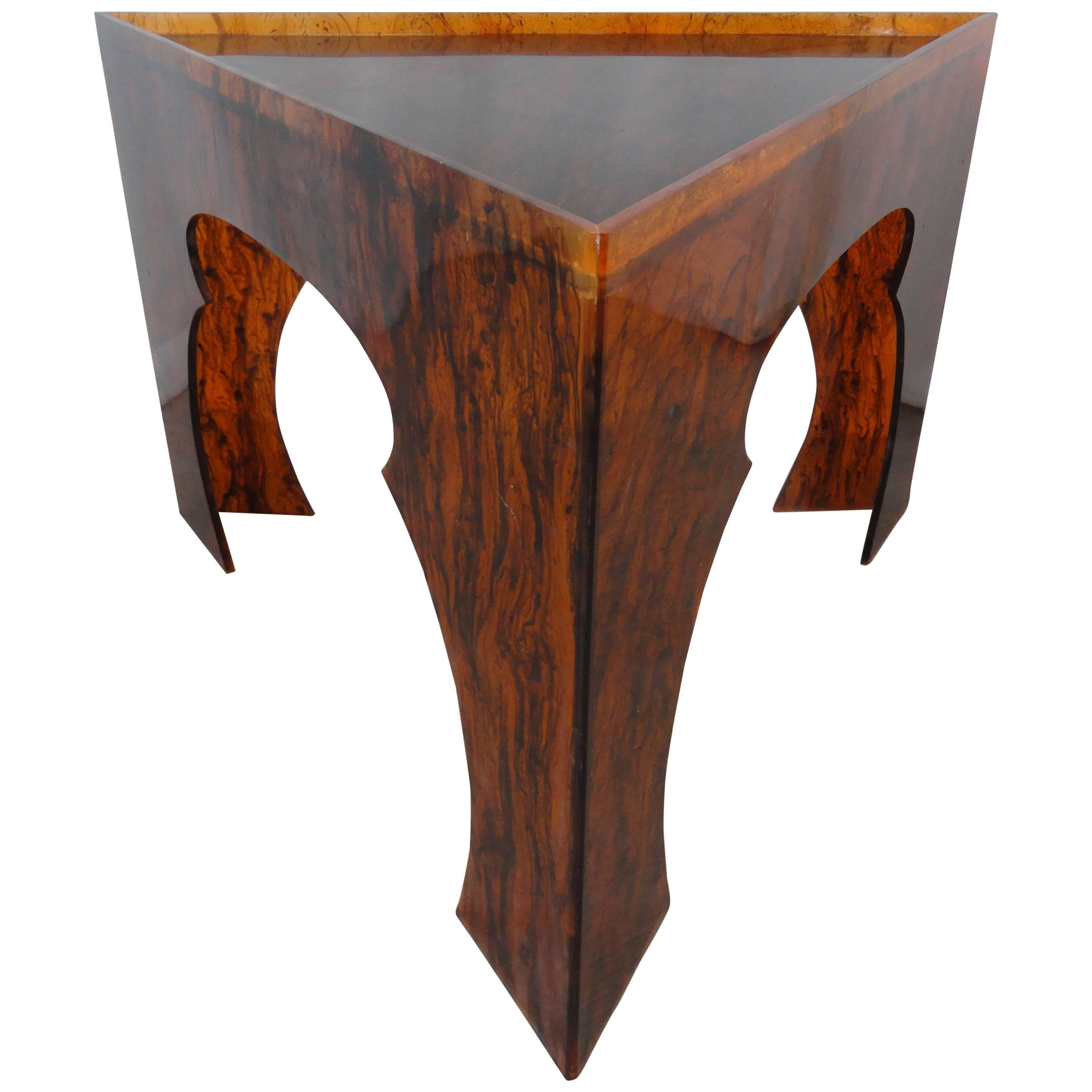 Faux Tortoiseshell Acrylic Triangle Table For Sale