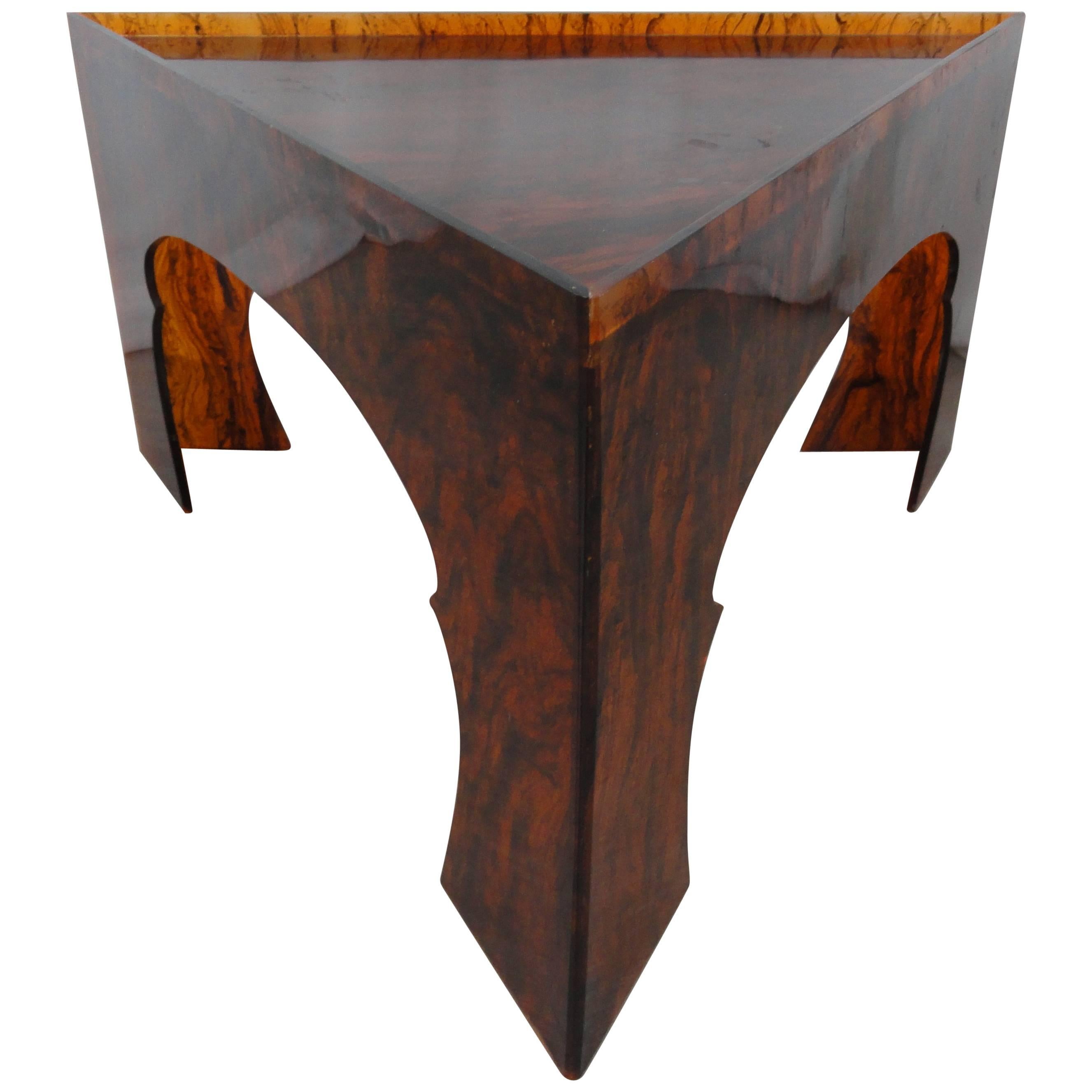 Faux Tortoiseshell Acrylic Triangle Table, Short For Sale