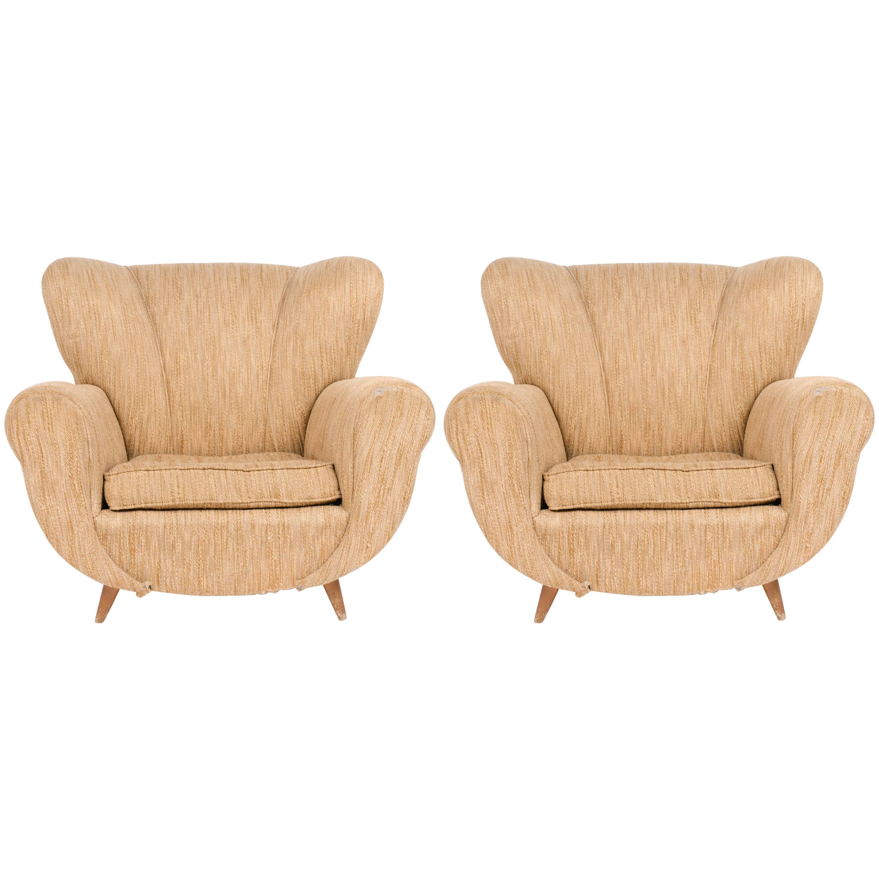 Pair of Italian Midcentury Oversized Lounge Chairs