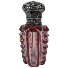 Antique European Silver and Red Cut-to-Clear Glass Perfume