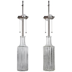 Vintage Swedish Lamps with Clear Textured Crystal Bodies, circa 1960
