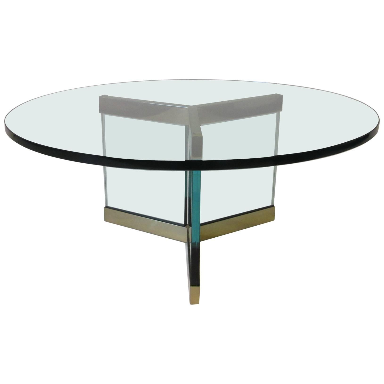 Brass and Glass Coffee Table Designed by Leon Pace