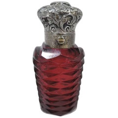 Antique European Silver and Faceted Ruby Glass Perfume