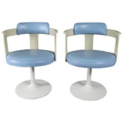 Vintage Daystrom Furniture Tulip Style Swivel Chairs in Baby Blue and White