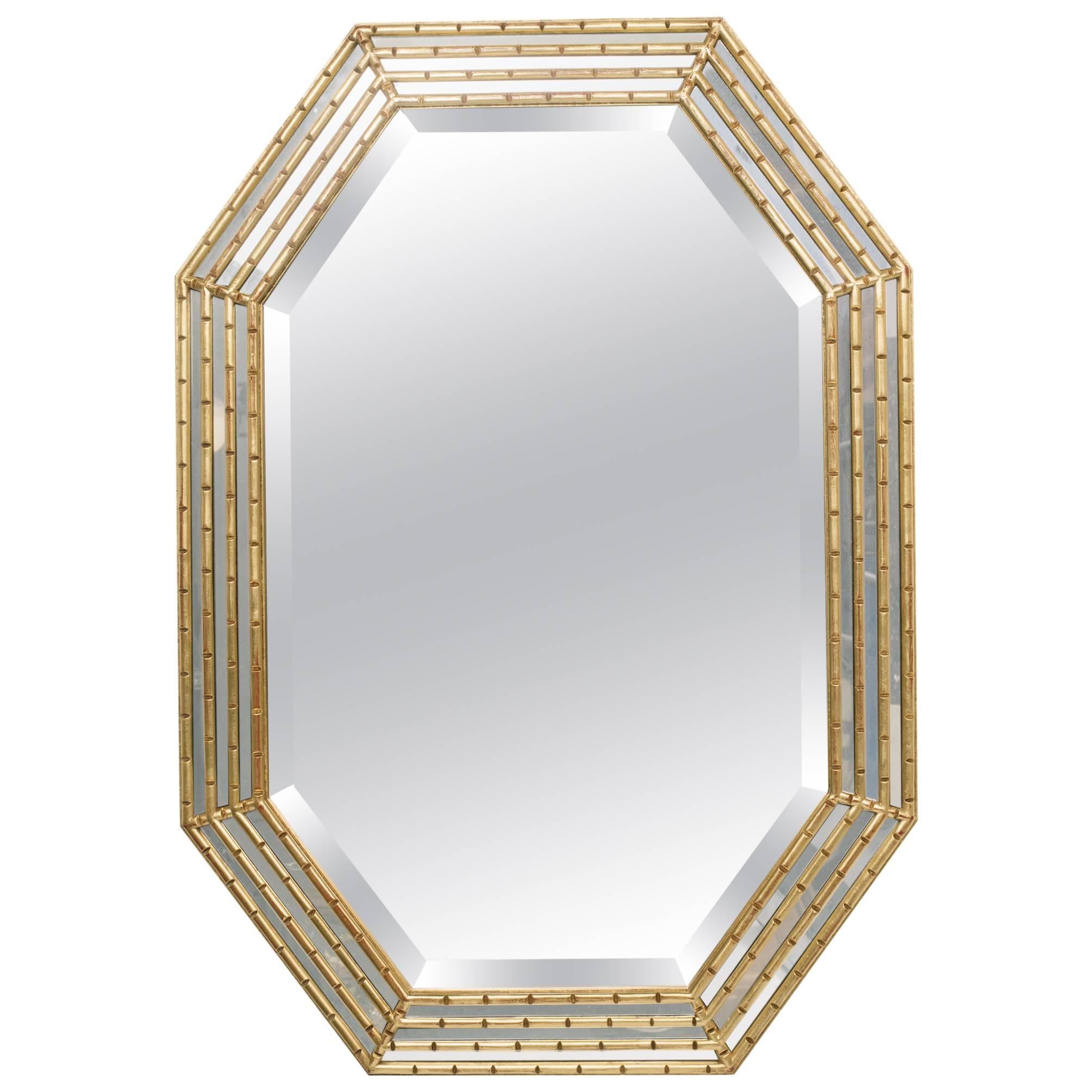 1970s Italian Octagonal Wood Gilt Mirror