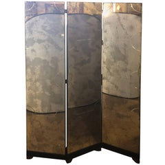 Art Deco Style Three-Panel Mirrored Room Screen or Divider