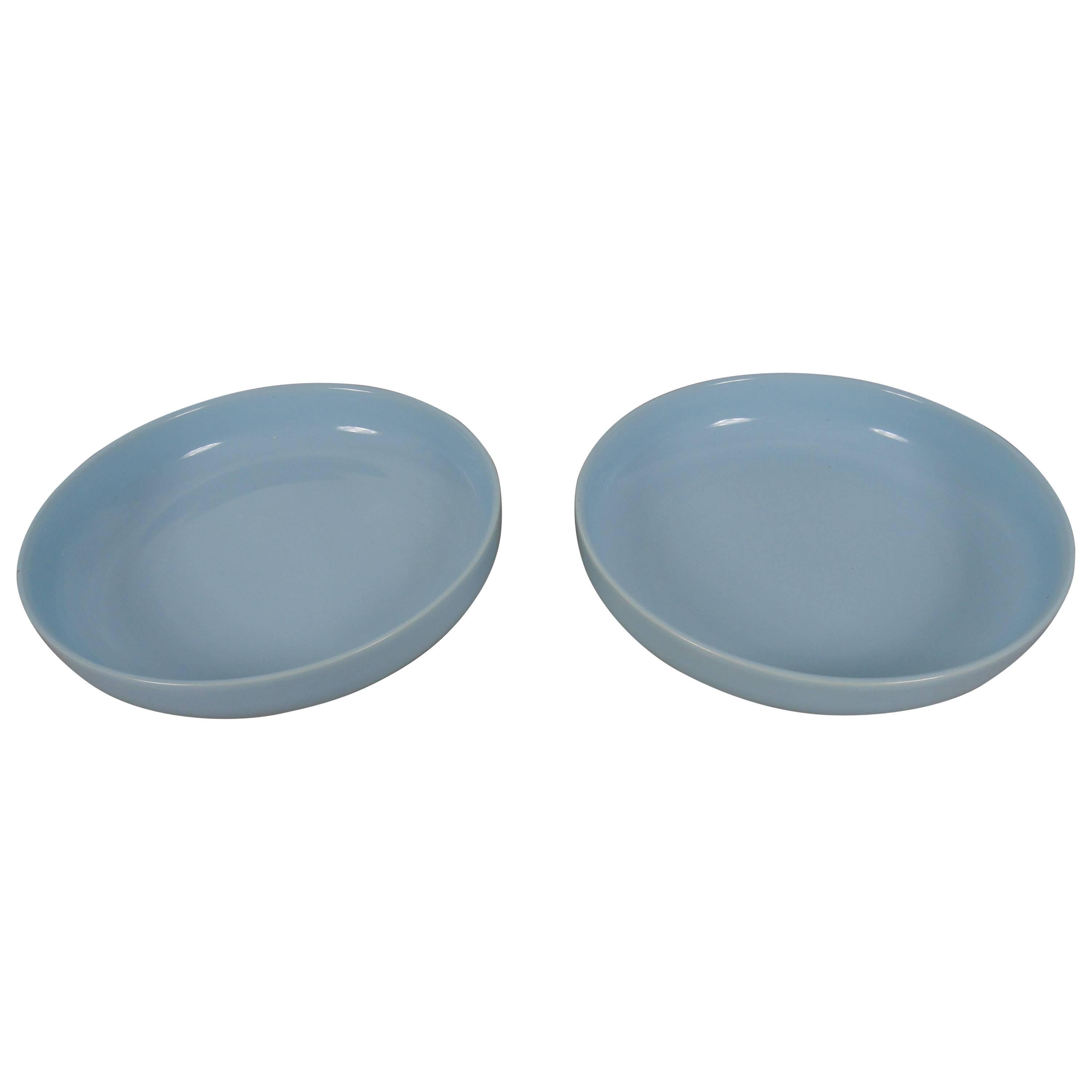 Pair of Large-Scale Porcelain Pale Blue Chargers For Sale