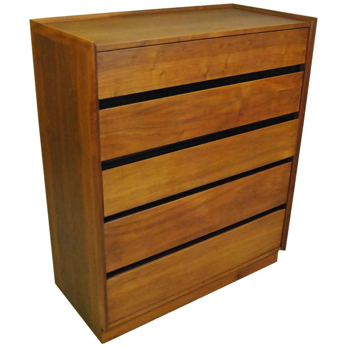 Mid-Century Modern Five-Drawer Walnut Tall Chest by Dillingham Esprit Collection
