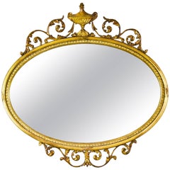 19th Century Art Nouveau French Gilded Oval Mirror
