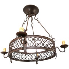 Large Arts & Crafts Forged in Fire Wrought Iron Chandelier Pendant Light Fixture