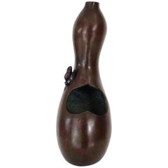 Japanese Gourd Shaped Bronze Vase with Frog