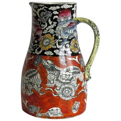 Antique Rare Mason's Ironstone Jug or Pitcher in Bandana Pattern, Circa 1840