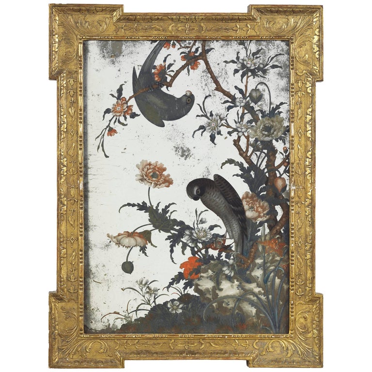 Chinese Reverse Glass Mirror Picture, Qianlong Period For Sale