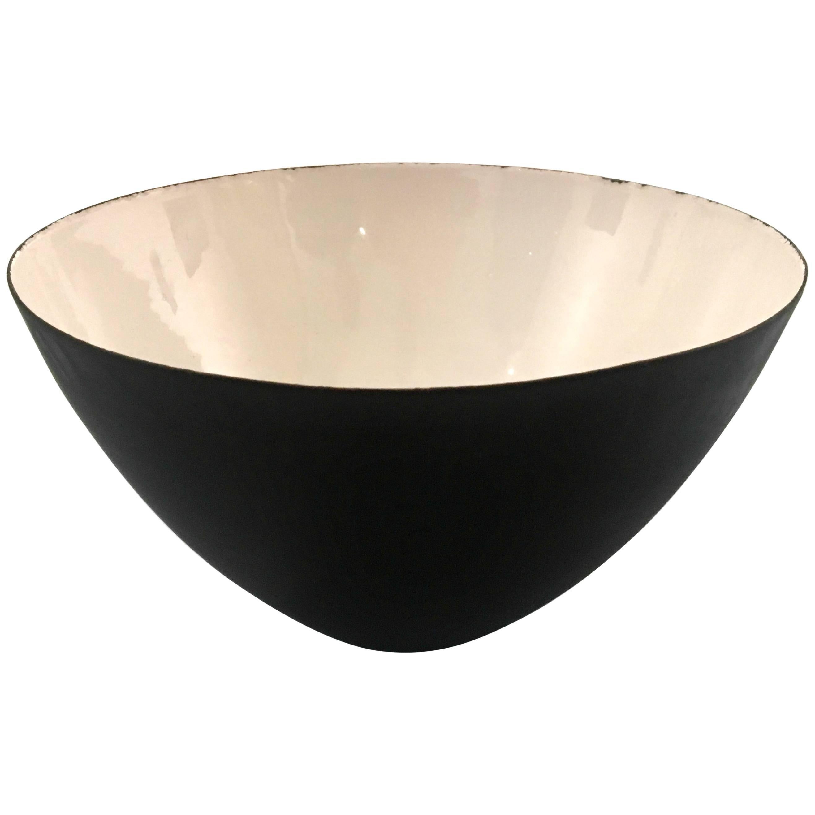 Large Krenit Bowl in Black and White Enamel Early Production, Denmark