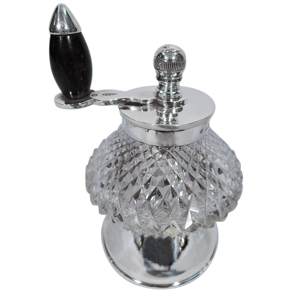 Antique English Sterling Silver and Cut-Glass Pepper Grinder