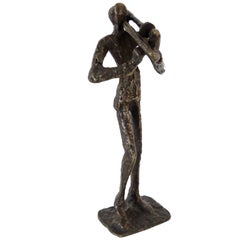 Abstract Cast Bronze Sculpture of a Trombonist