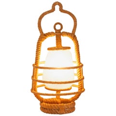 Midcentury French Rope and Glass Lantern