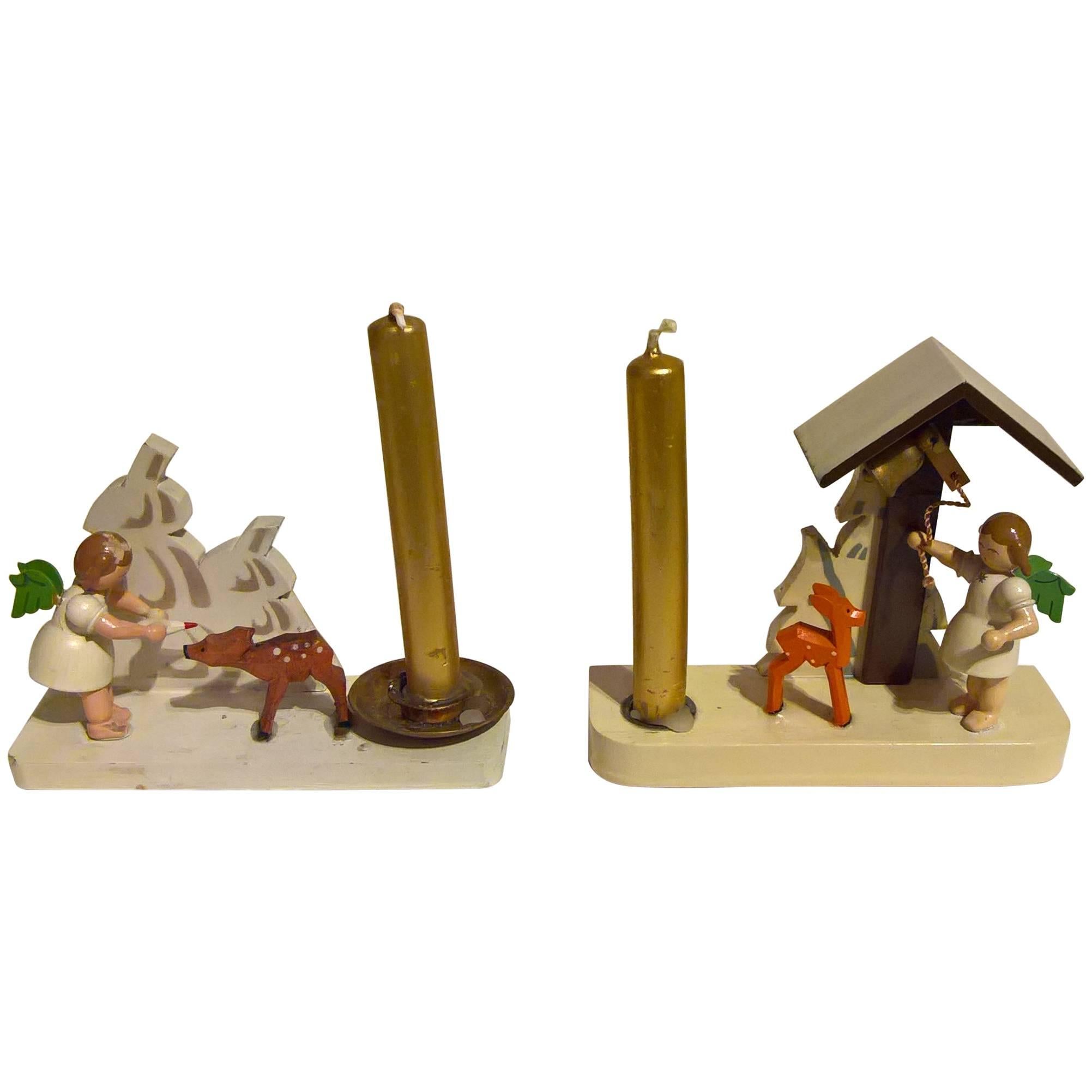 Weihnachtsfigurenpaar mit Kerzenhalter aus dem Erzgebirge