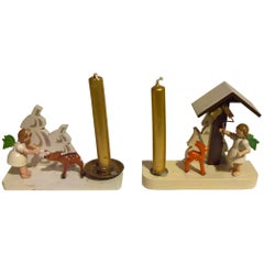 Vintage Pair of Christmas Figures with Candlestick from Erzgebirge