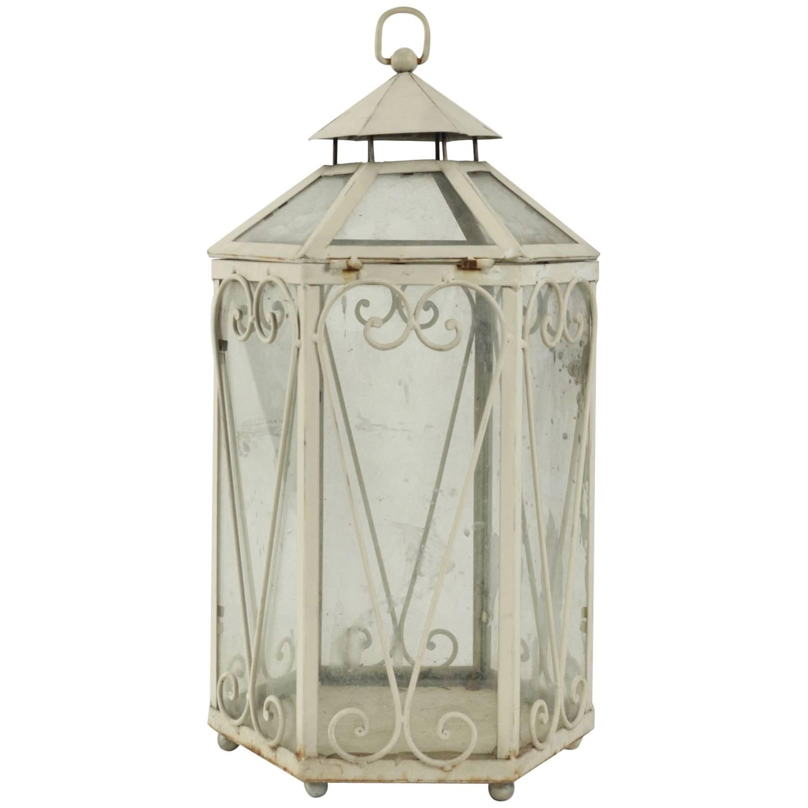 Wrought Iron Lantern in the Shape of a Miniature Greenhouse For Sale