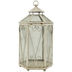 Used Wrought Iron Lantern in the Shape of a Miniature Greenhouse