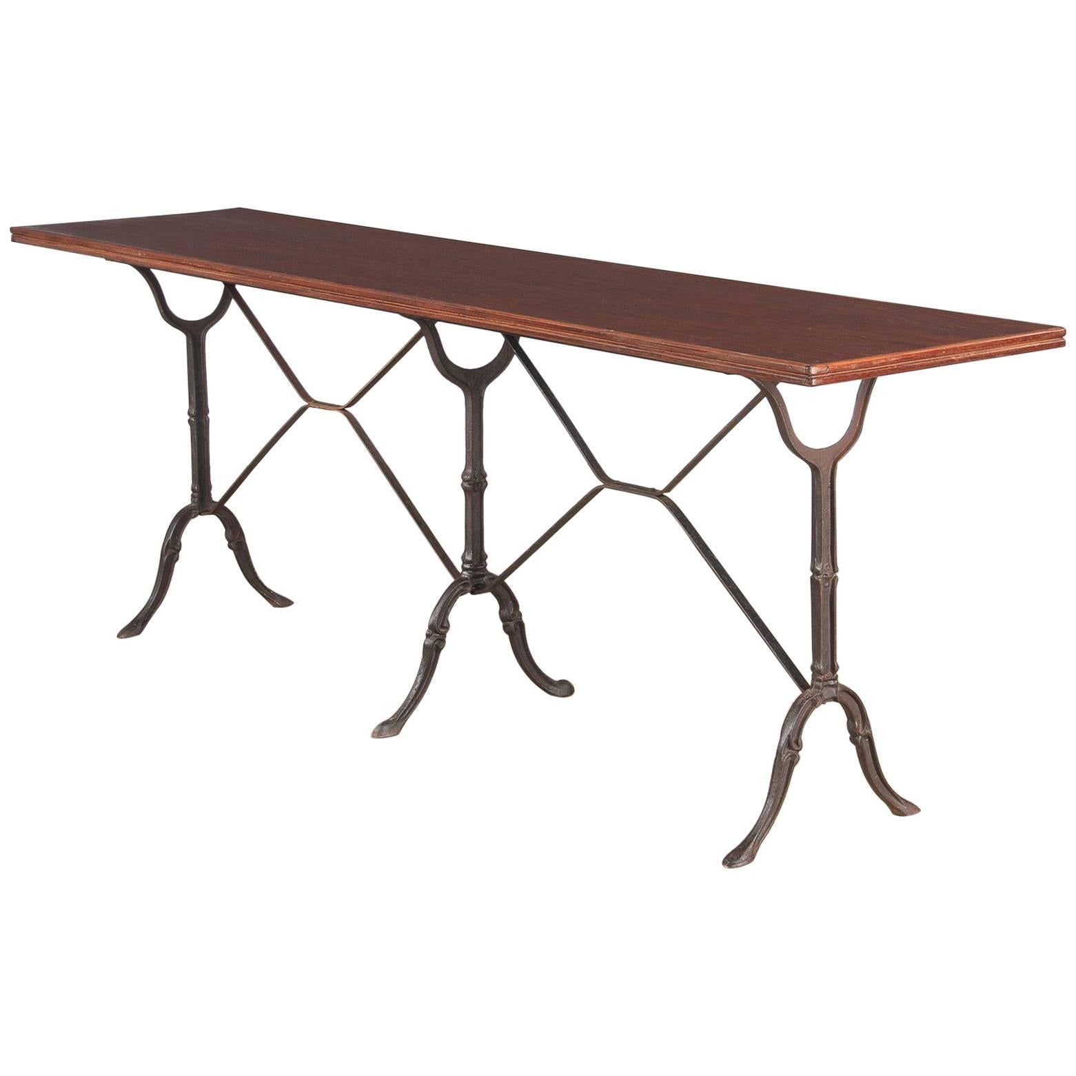 French Iron Base Bistro Table with Lacquered Wooden Top, 1920s