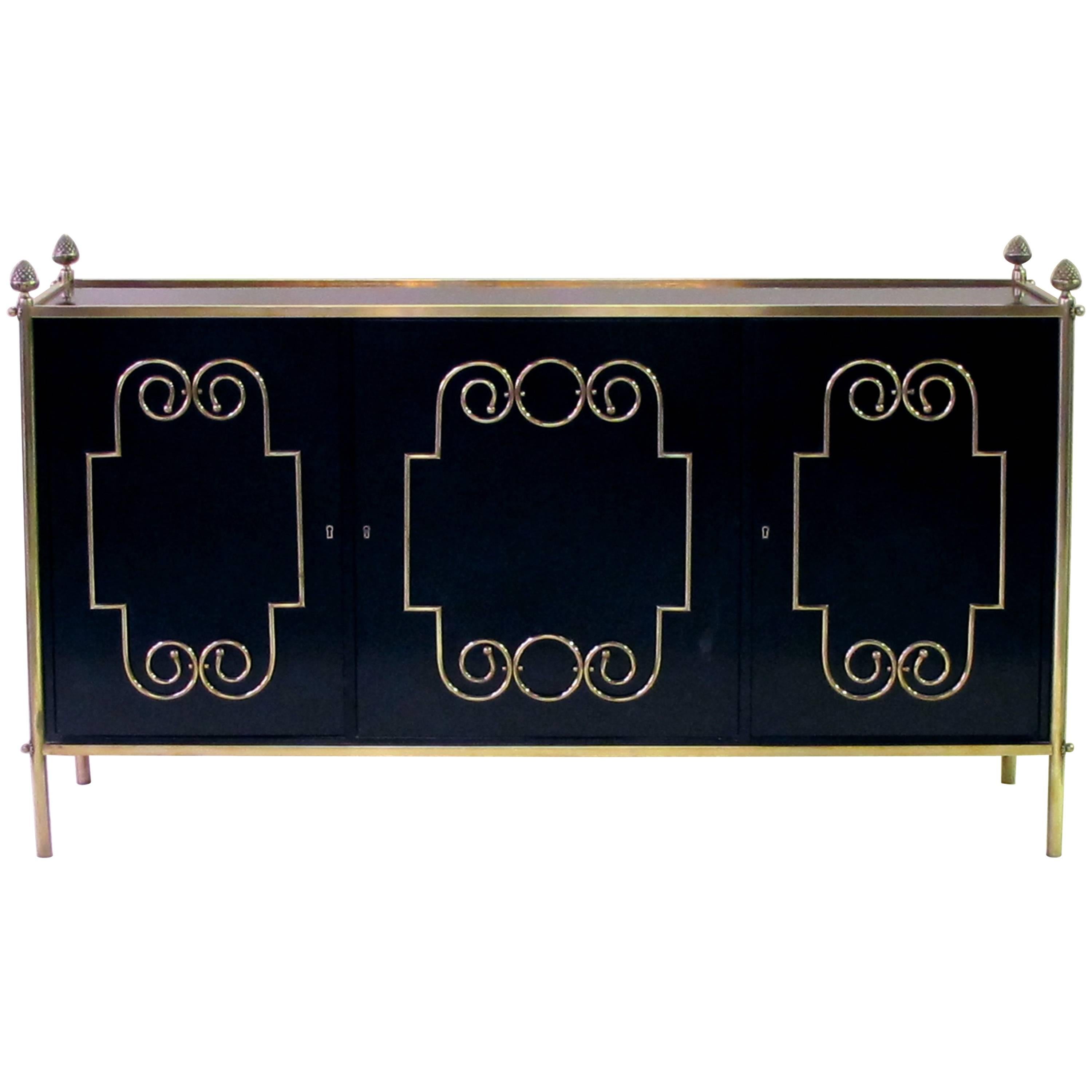 Exquisite American Black Lacquer Three-Door Sideboard by Daniel Jones, Inc., NY For Sale