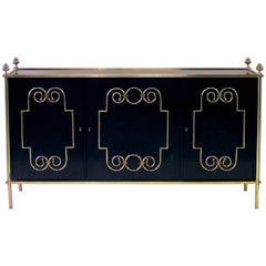 Antique Exquisite American Black Lacquer Three-Door Sideboard by Daniel Jones, Inc., NY