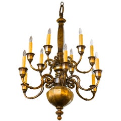 English Heavy Bronze Two-Tier Chandelier with 12 Arms, Circa 1900