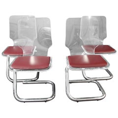 Mid-Century Modern Set of Four Lucite Dining Chairs by Luigi Bardini for Hill