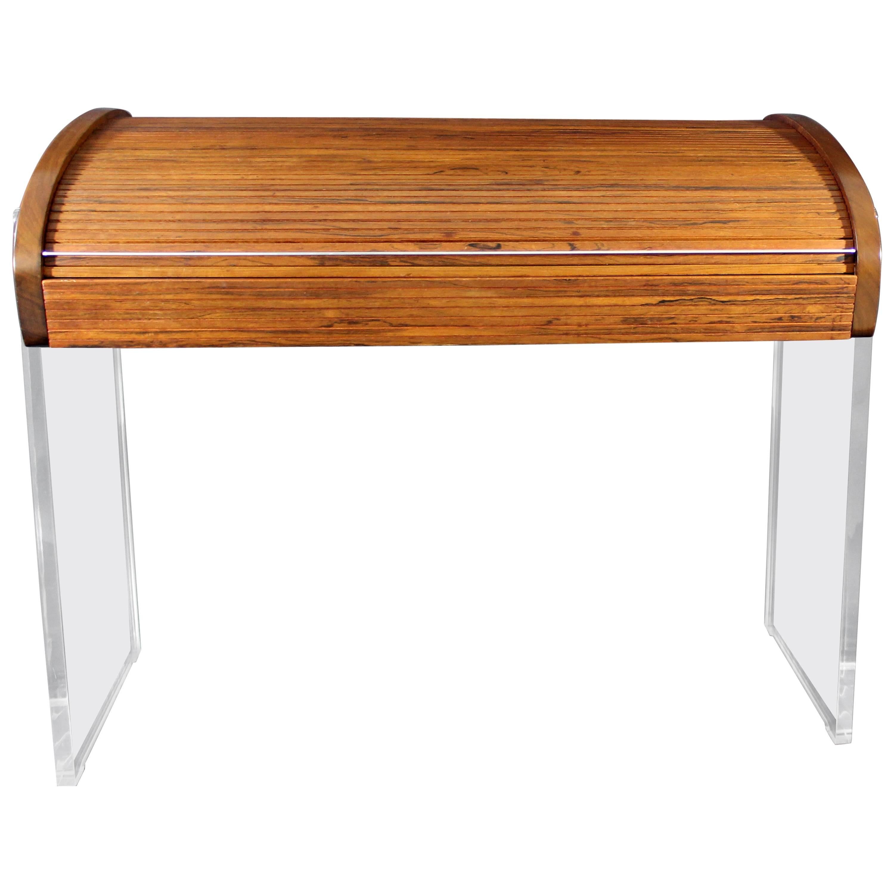 Mid-Century Modern Vladimir Kagan Roll Top Lucite and Rosewood Desk, 1960s