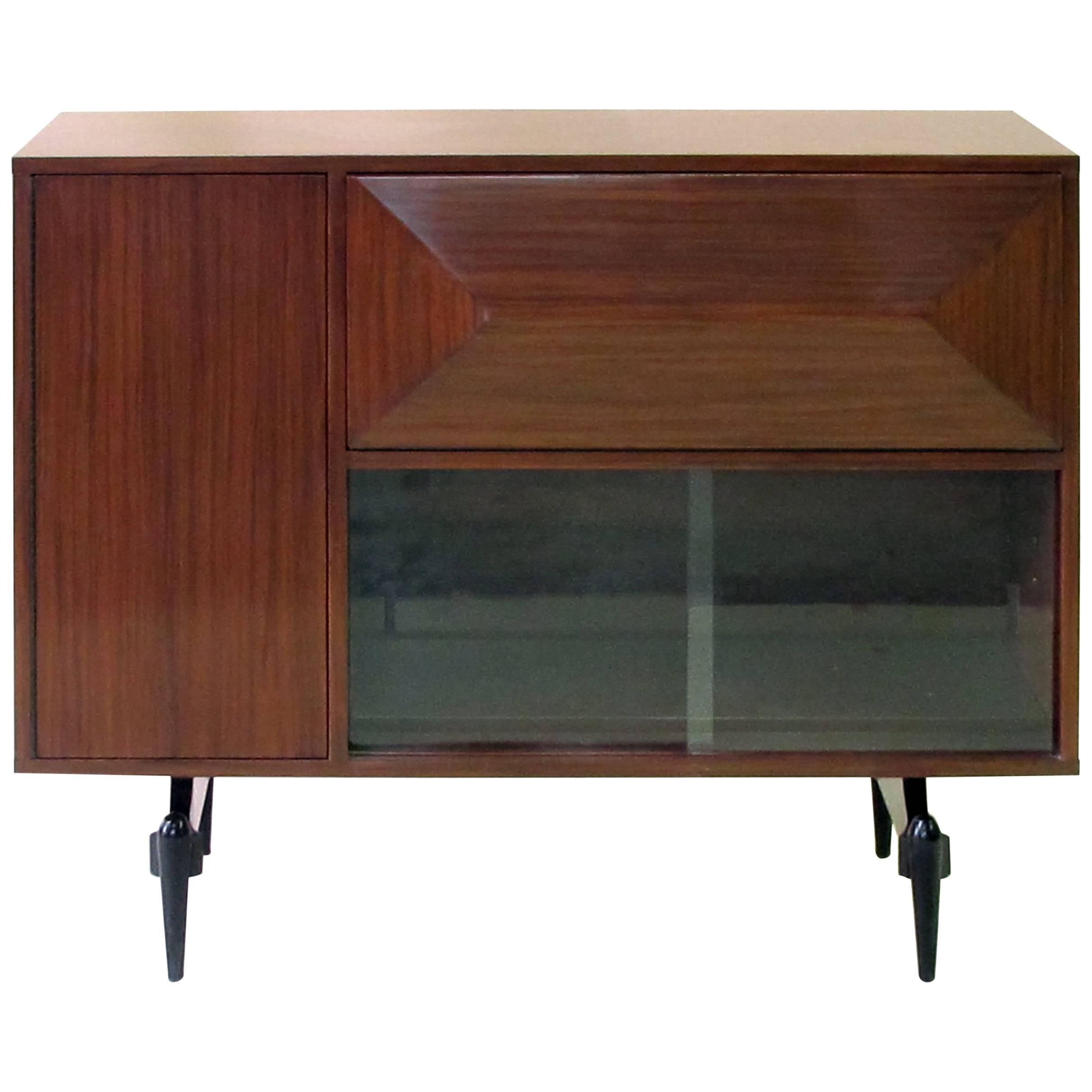 Sleek and Mod Midcentury Mahogany Drop-Front Bar