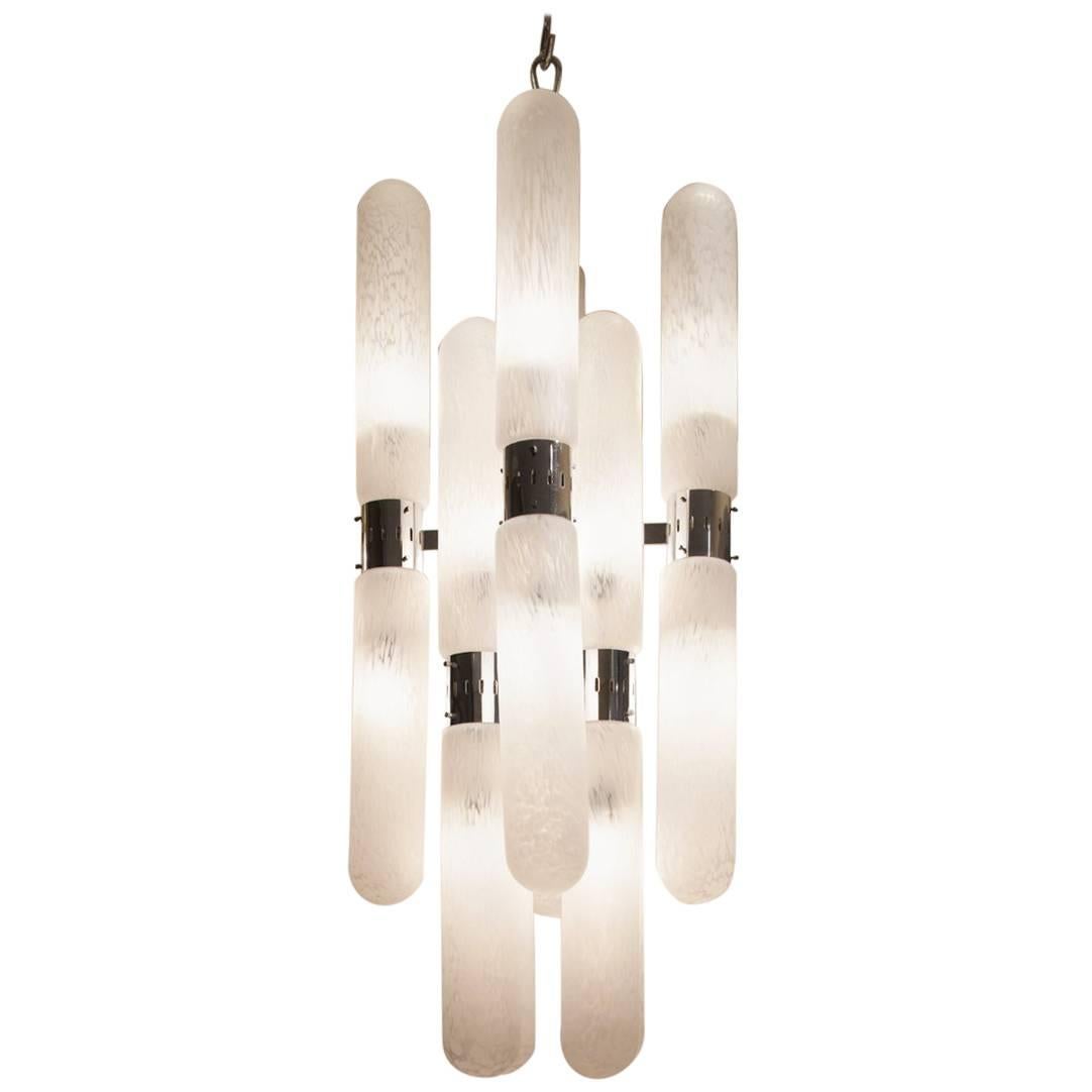 Midcentury Chrome and Glass Sixteen-Arm Chandelier by Carlo Nason