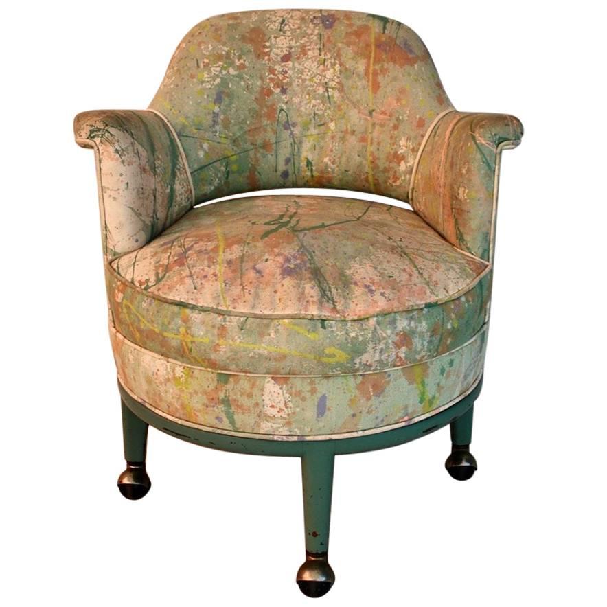 Very Rare Monterverdi Young Chair with Hand-Painted Jack Lenor Larsen Fabric For Sale