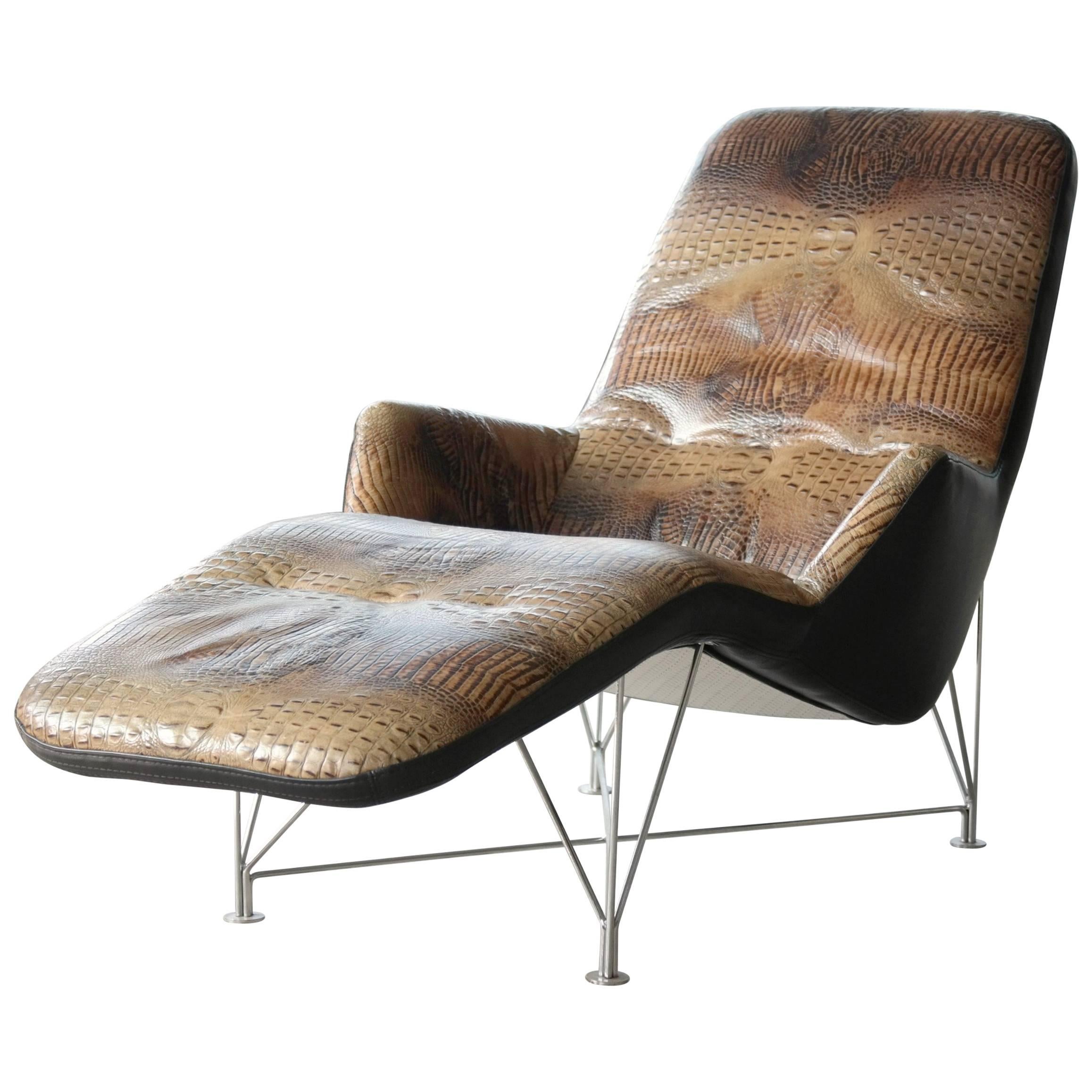 Kenneth Bergenblad Superspider Chaise Longue in Crocodile Leather for Dux Sweden