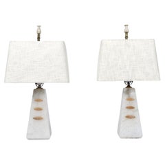 Vintage Alabaster Pyramid Table Lamps and Finials, Art Deco to Modern Transitional Style