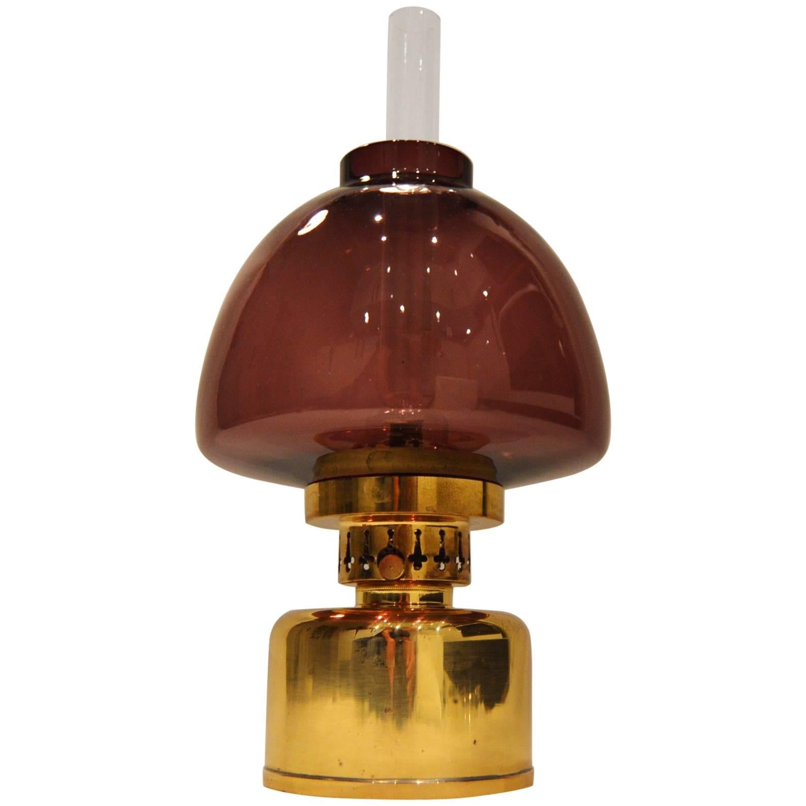 Purple Glass Kerosene /Oil Lamp in Brass Hans-Agne Jakobsson