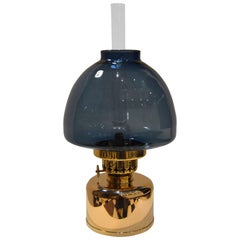 Vintage Blue Glass Kerosene /Oil Lamp in Brass Hans-Agne Jakobsson