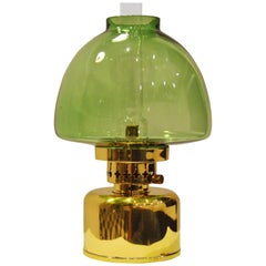 Green Glass Kerosene /Oil Lamp in Brass by Hans-Agne Jakobsson