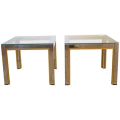 1970s Brass and Chrome Pair of Side Coffee Table by Renato Zevi for Romeo Rega