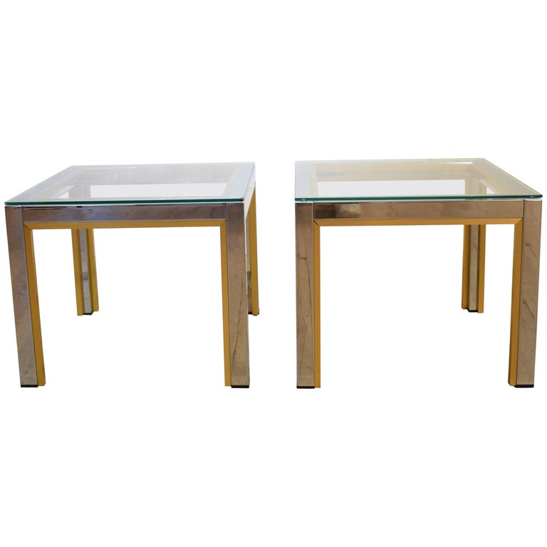 1970s Brass and Chrome Pair of Side Coffee Table by Renato Zevi for