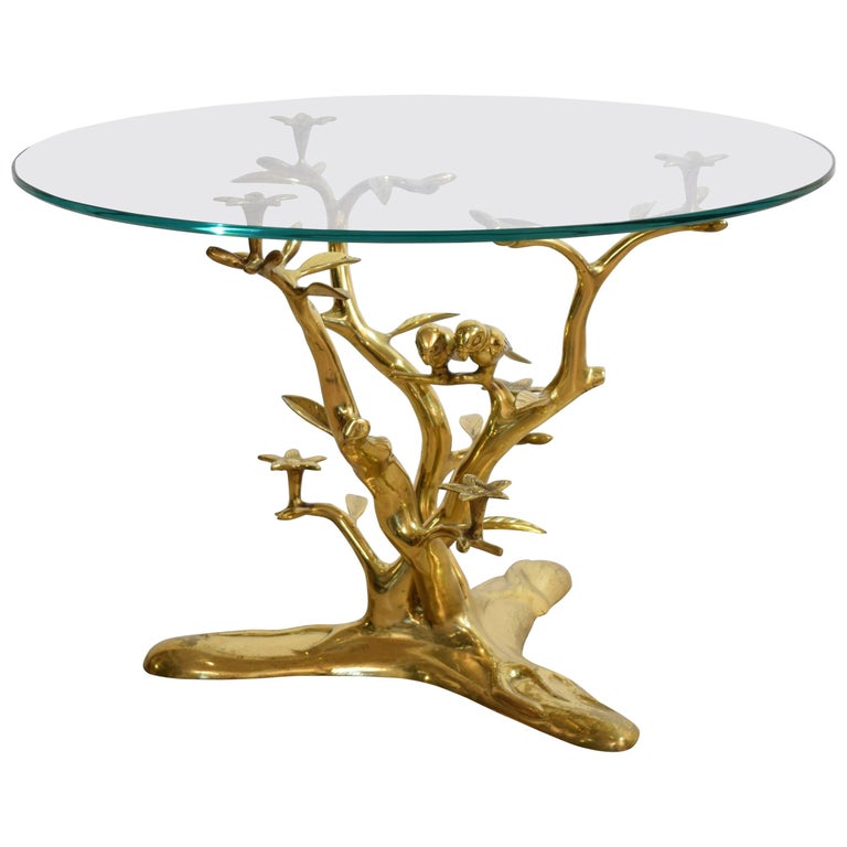 MidCentury Willy Daro Organic Brass Coffee Table with Birds at 1stDibs