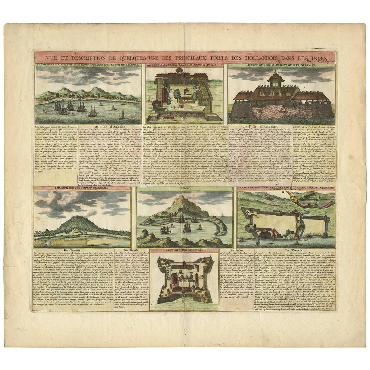 Antique Print of Dutch V.O.C. Trading Outposts and Forts in the East Indies