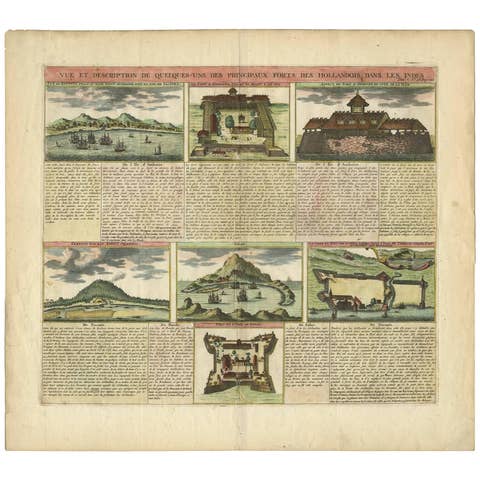Antique Print of Dutch V.O.C. Trading Outposts and Forts in the East Indies