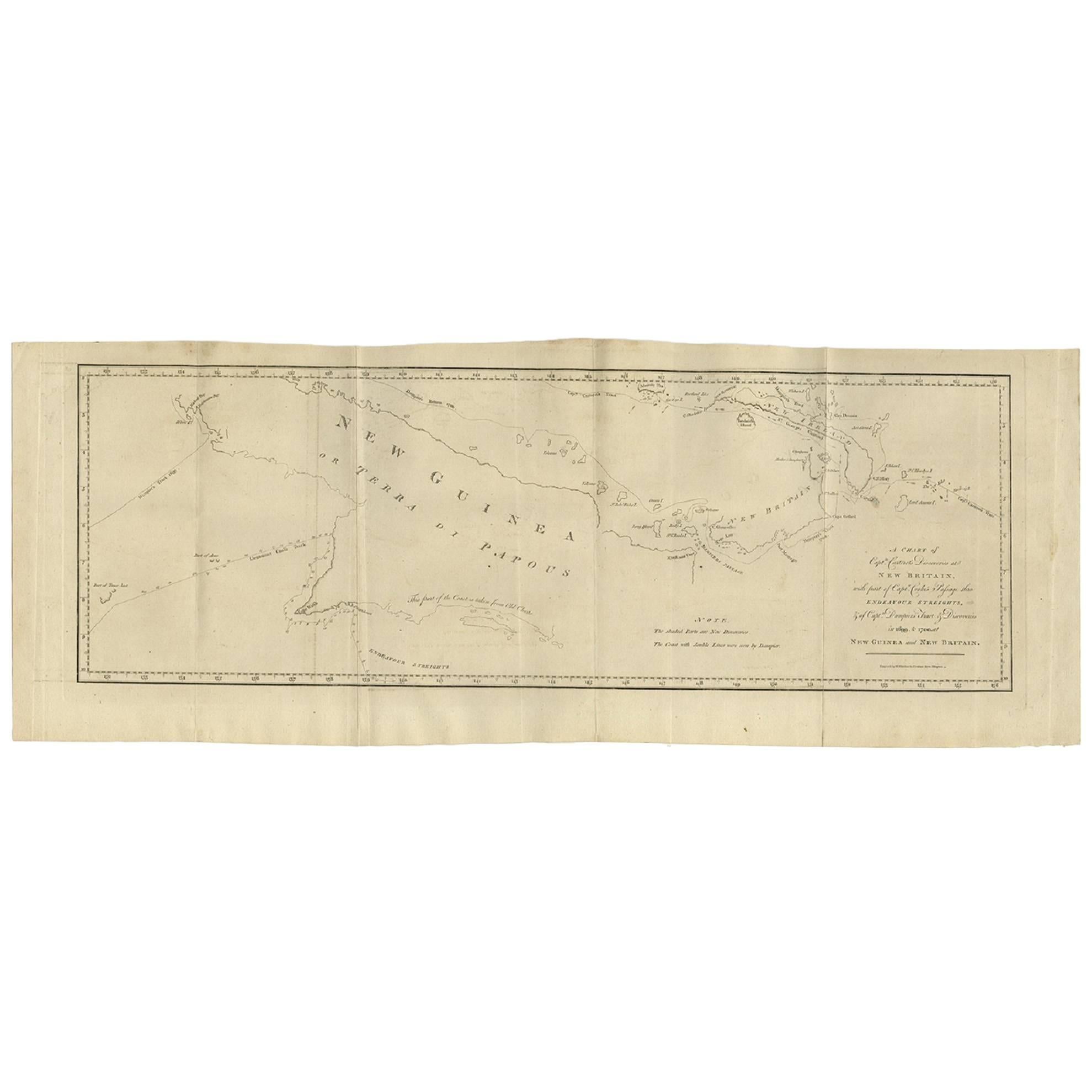 Carte ancienne de la Nouvelle-Guinée et de la Nouvelle-Angleterre par P. Carteret, vers 1773