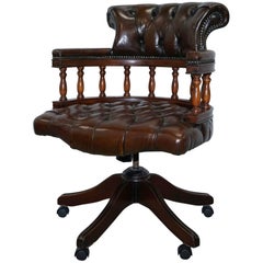 Fully Restored Chesterfield Hand Dyed Cigar Brown Leather Captains Office Chair