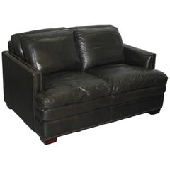 Contemporary Double Cushion Extra Comfortable Brown Leather Studded Club Sofa